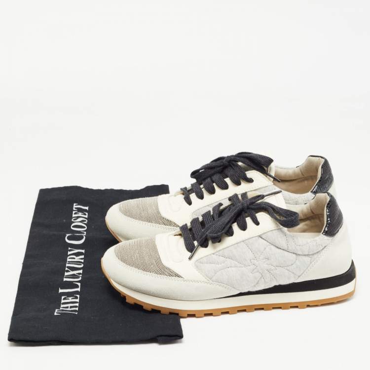 Pre Owned Brunello Cucinelli Grey Suede and Leather Embellished Low Top Sneakers Size 37