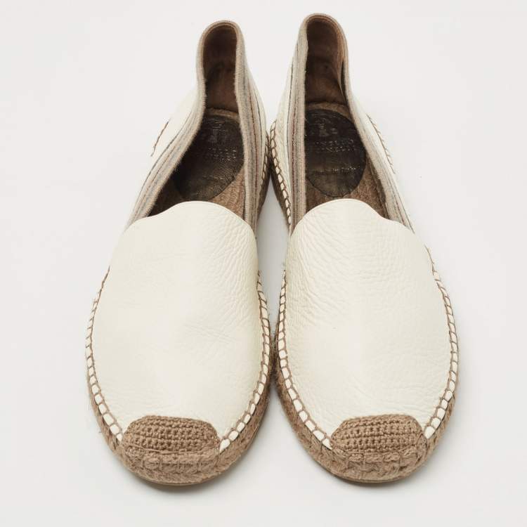 Pre Owned Brunello Cucinelli White Leather Slip On Espadrille Size 39