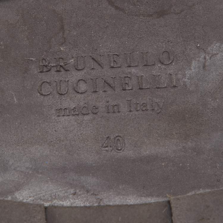 Pre Owned Brunello Cucinelli Dark Brown Leather Bead Embellished Loafers Size 40