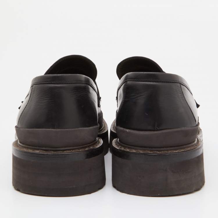 Pre Owned Brunello Cucinelli Dark Brown Leather Bead Embellished Loafers Size 40