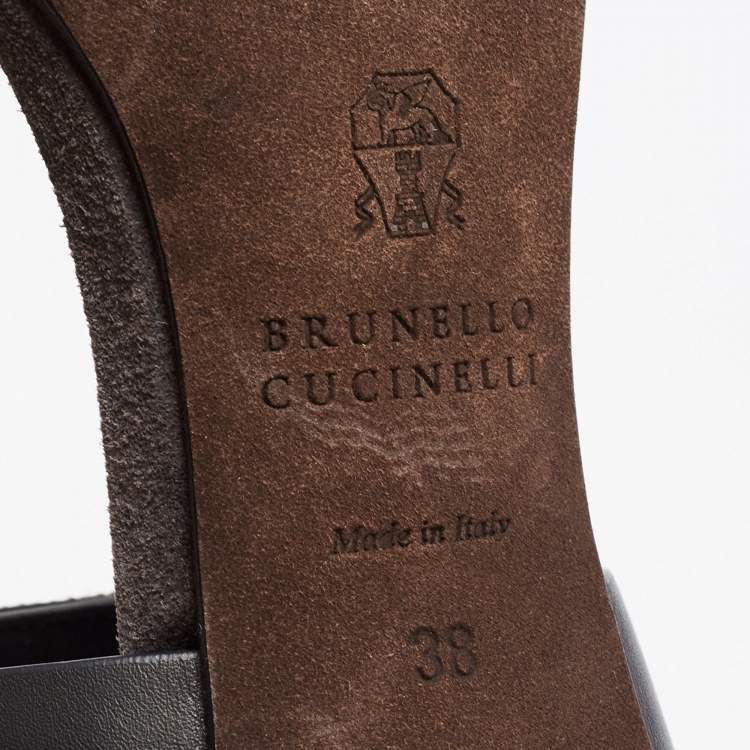 Pre Owned Brunello Cucinelli Black Leather Embellished Ankle Strap Sandals Size 38