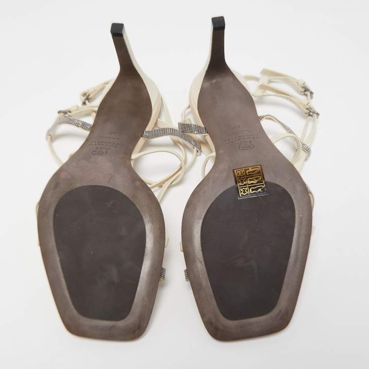 Pre Owned Brunello Cucinelli Cream Leather Monili Sandals Size 40