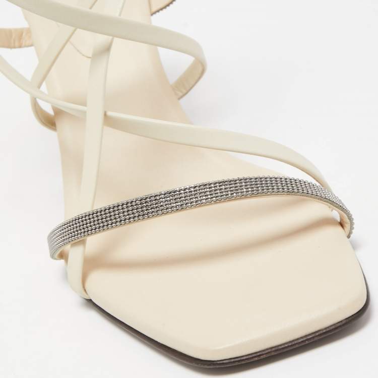 Pre Owned Brunello Cucinelli Cream Leather Monili Sandals Size 40