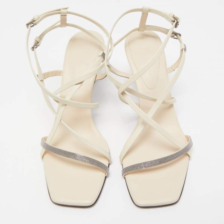 Pre Owned Brunello Cucinelli Cream Leather Monili Sandals Size 40