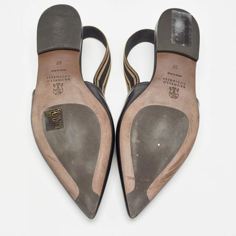Pre Owned Brunello Cucinelli Black Leather Slingback Flats Size 37