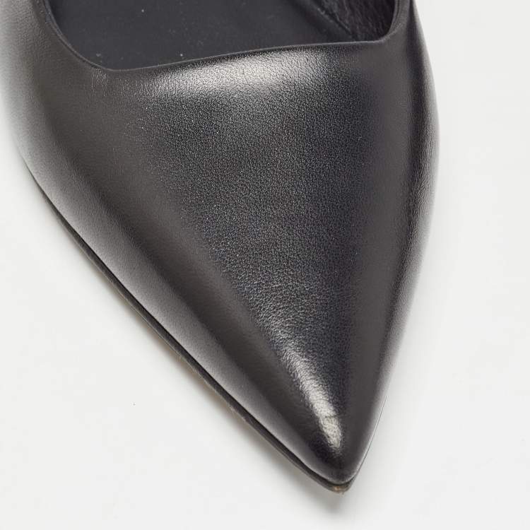 Pre Owned Brunello Cucinelli Black Leather Slingback Flats Size 37