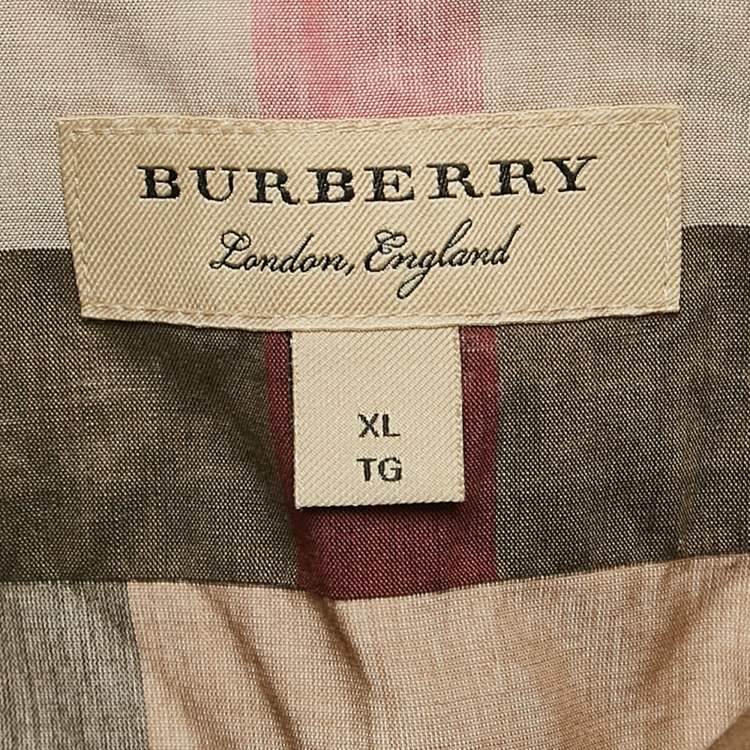 Pre Owned Burberry Brit Taupe Brown Checked Cotton Button Front Shirt XL