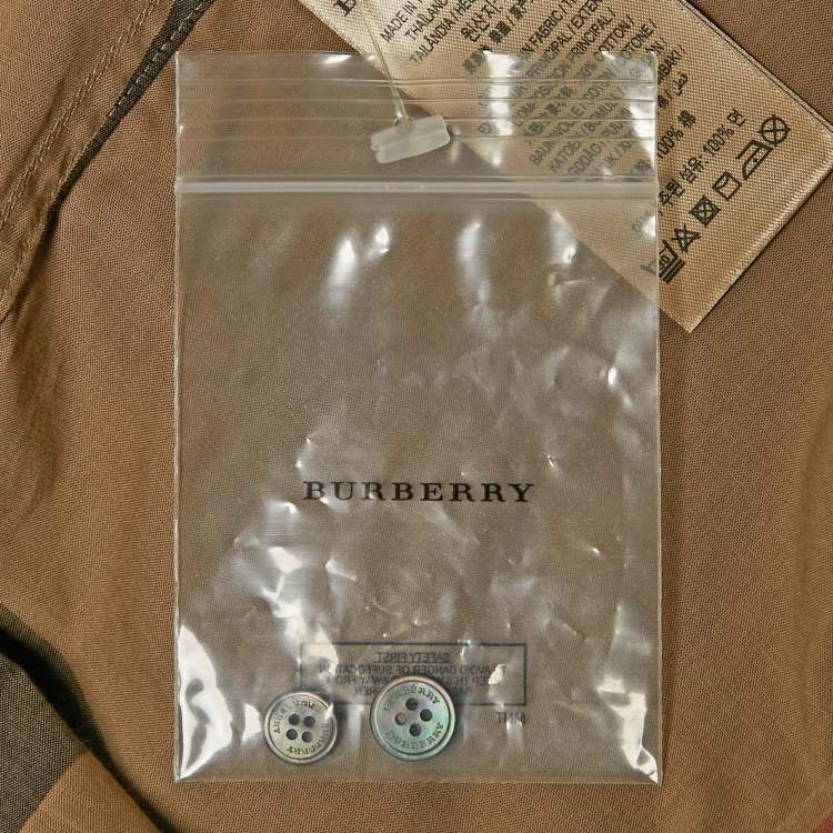 Pre Owned Burberry Brit Taupe Brown Checked Cotton Button Front Shirt XL