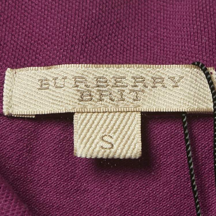 Pre Owned Burberry Brit Pink Pique Checked Puff Sleeve Polo T-Shirt S