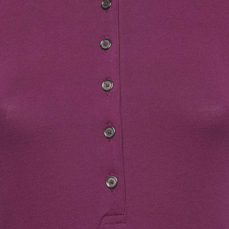 Pre Owned Burberry Brit Pink Pique Checked Puff Sleeve Polo T-Shirt S