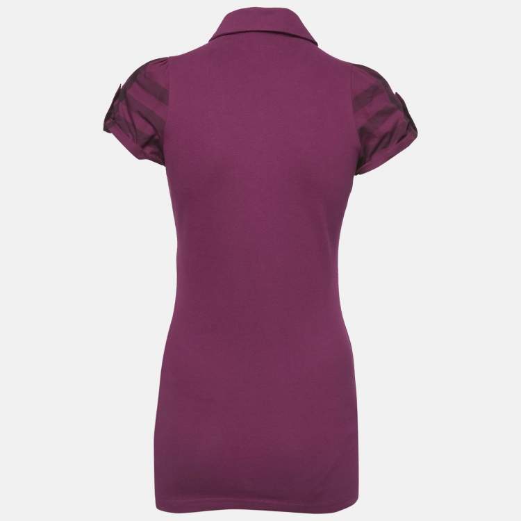 Pre Owned Burberry Brit Pink Pique Checked Puff Sleeve Polo T-Shirt S