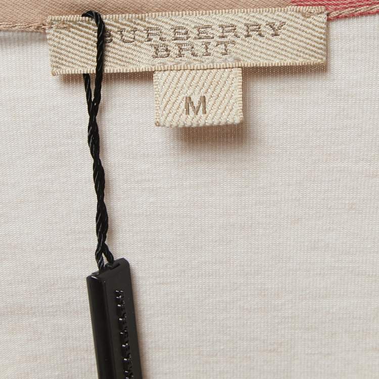 Pre Owned Burberry Brit Beige Giant Check Stretch Cotton Crew Neck T-Shirt M