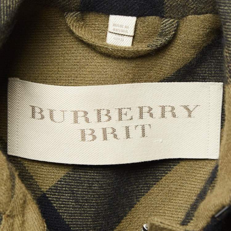 Pre Owned Burberry Green Nova Check Wool Blend Button Mid-Length Coat M