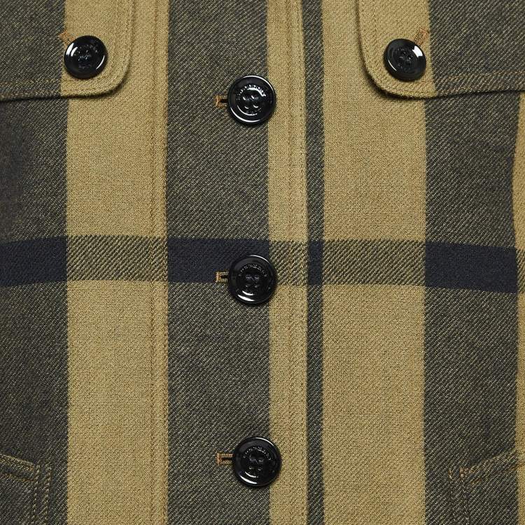 Pre Owned Burberry Green Nova Check Wool Blend Button Mid-Length Coat M