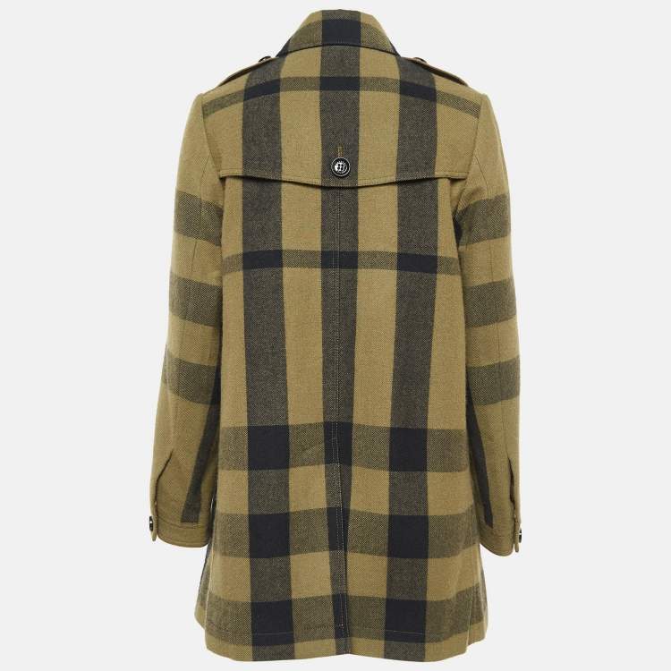 Pre Owned Burberry Green Nova Check Wool Blend Button Mid-Length Coat M