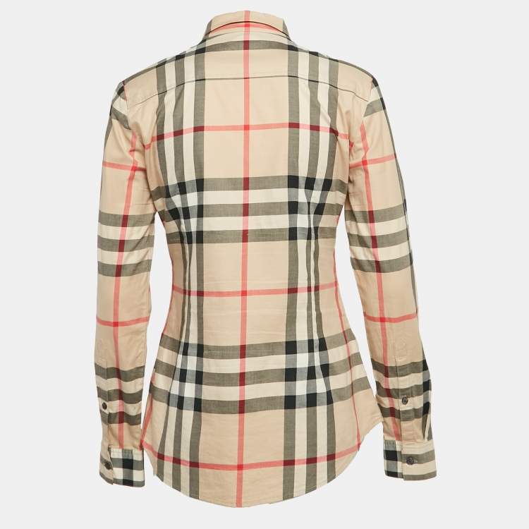 Pre Owned Burberry Brit Beige Nova Check Cotton Button Front Shirt M