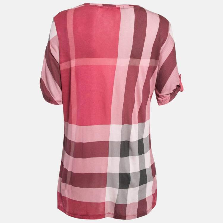 Pre Owned Burberry Brit Pink Plaid Modal Jersey Top L