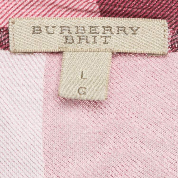 Pre Owned Burberry Brit Pink Plaid Modal Jersey Top L