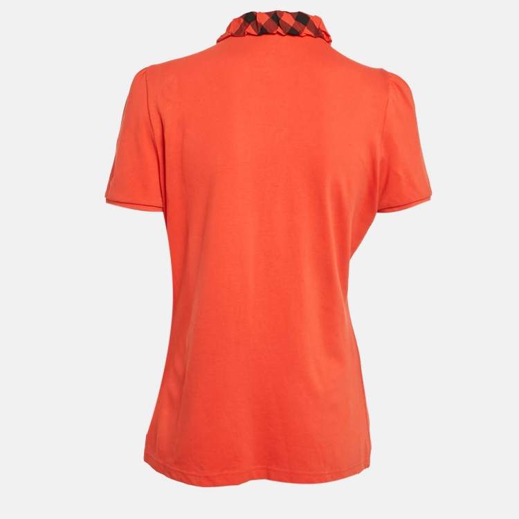 Pre Owned Burberry Brit Orange Cotton Knit Contrast Collar Top M