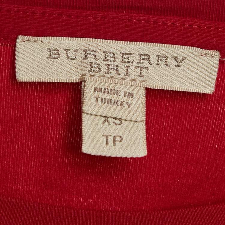 Pre Owned Burberry Brit Red Jersey Crewneck T-Shirt XS
