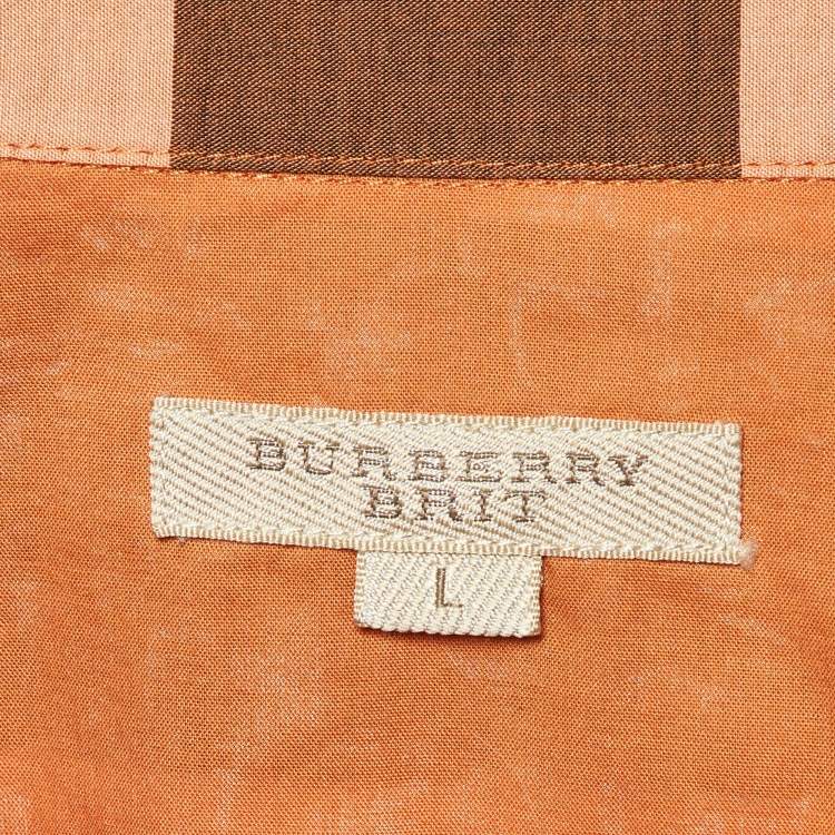 Pre Owned Burberry Brit Orange Nova Checks Cotton Shirt L