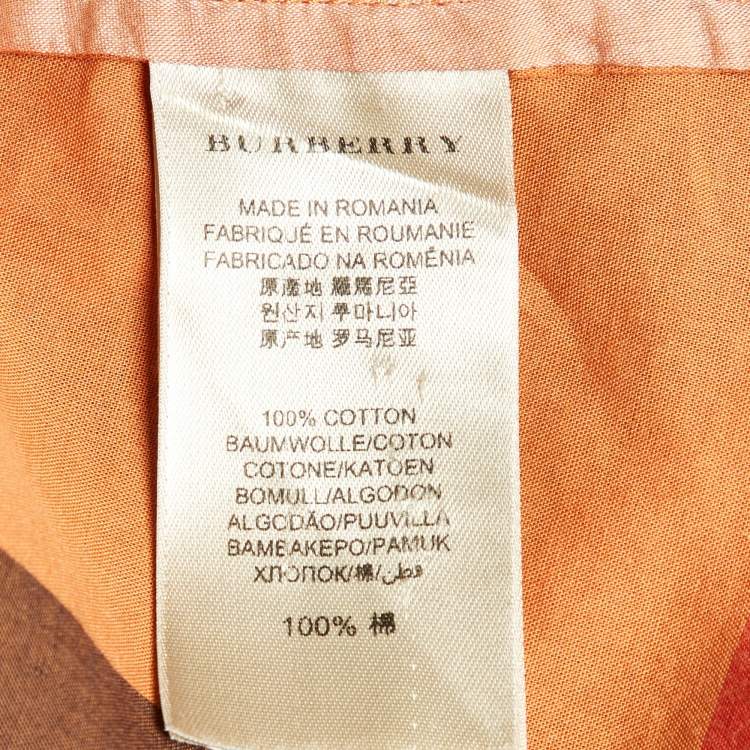 Pre Owned Burberry Brit Orange Nova Checks Cotton Shirt L