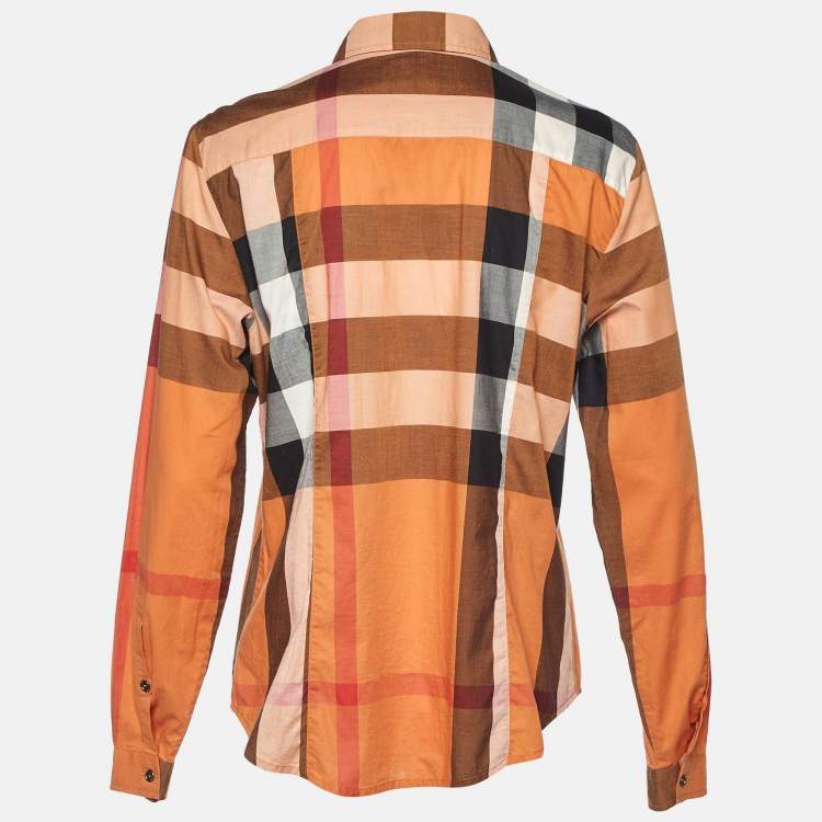 Pre Owned Burberry Brit Orange Nova Checks Cotton Shirt L
