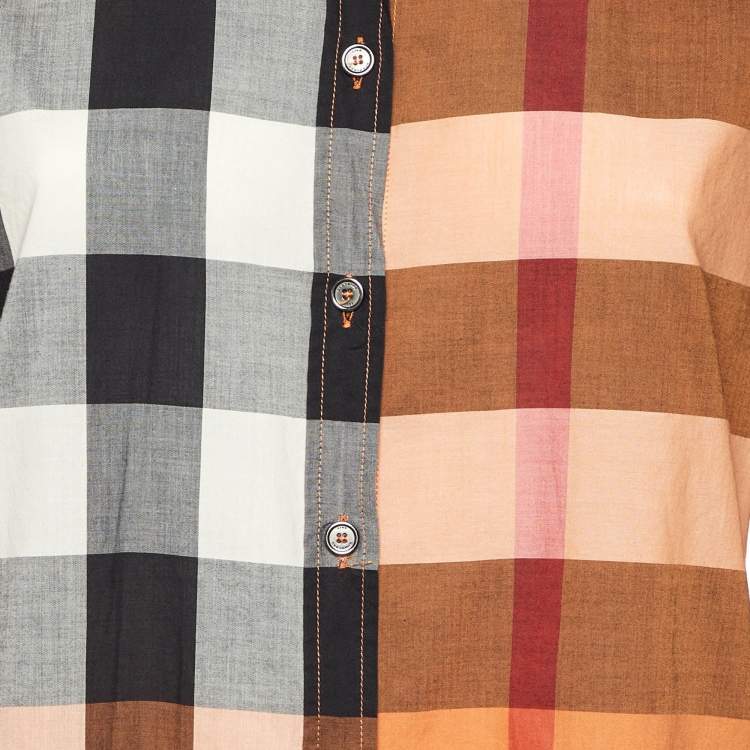 Pre Owned Burberry Brit Orange Nova Checks Cotton Shirt L