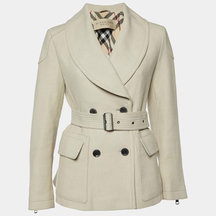 Pre Owned Burberry Brit Beige Wool Double Breasted Coat L