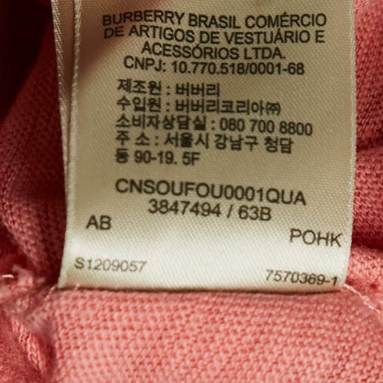 Pre Owned Burberry Brit Coral Pink Check Sprayed Cotton Scoop Neck T-Shirt XS