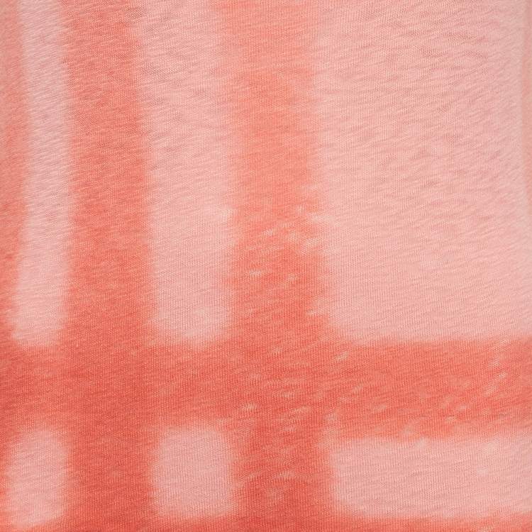 Pre Owned Burberry Brit Coral Pink Check Sprayed Cotton Scoop Neck T-Shirt XS