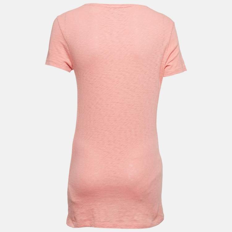 Pre Owned Burberry Brit Coral Pink Check Sprayed Cotton Scoop Neck T-Shirt XS