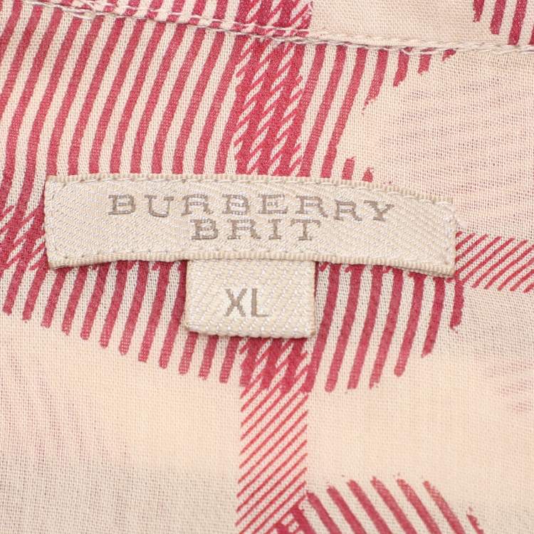 Pre Owned Burberry Brit Multicolor Heart Print Nova Check Cotton Plaid Button Shirt XL