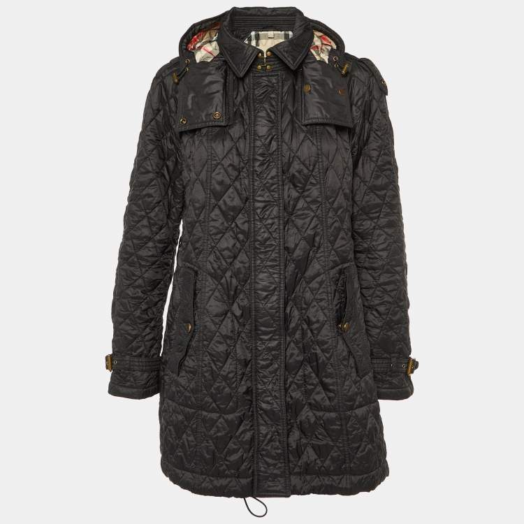 Pre Owned Burberry Brit Black Nylon Quilted Finsbridge Coat XL