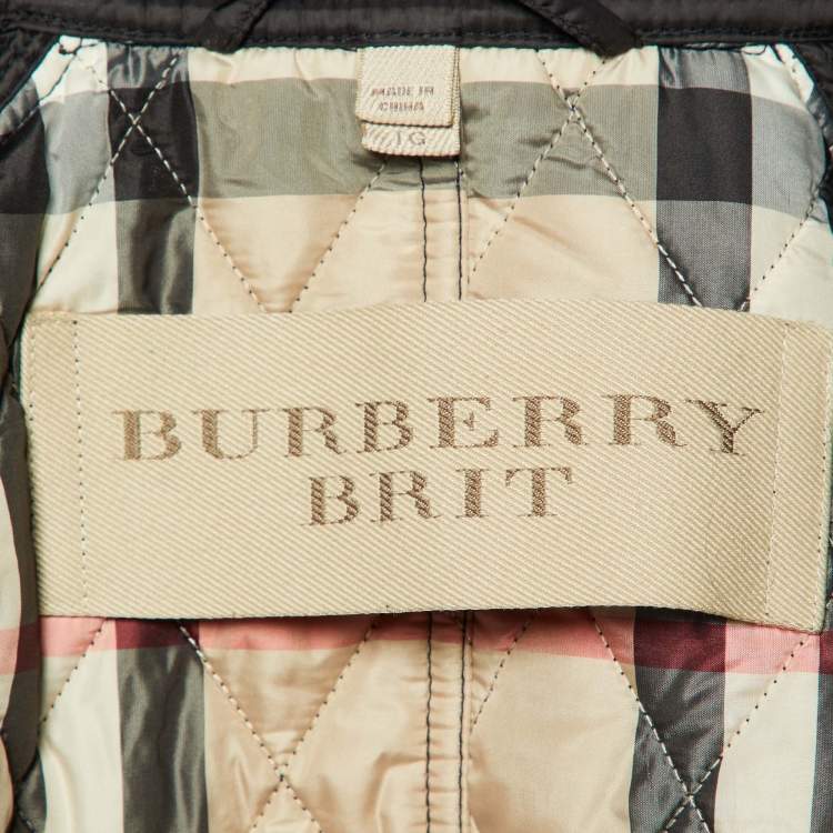Pre Owned Burberry Brit Black Nylon Quilted Finsbridge Coat XL