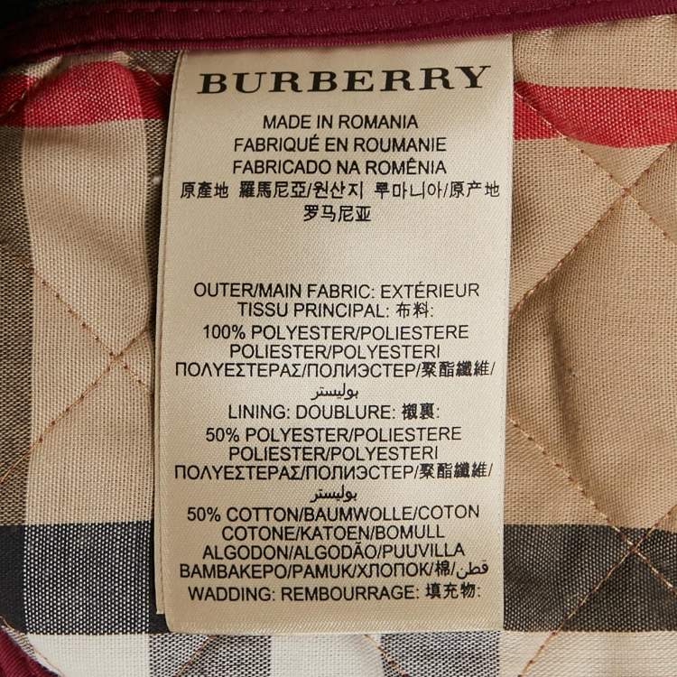 Pre Owned Burberry Brit Burgundy Quilted Gabardine Button Front Jacket S