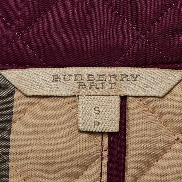Pre Owned Burberry Brit Burgundy Quilted Gabardine Button Front Jacket S