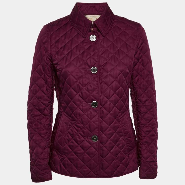 Pre Owned Burberry Brit Burgundy Quilted Gabardine Button Front Jacket S