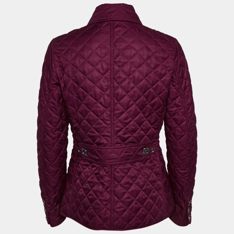 Pre Owned Burberry Brit Burgundy Quilted Gabardine Button Front Jacket S
