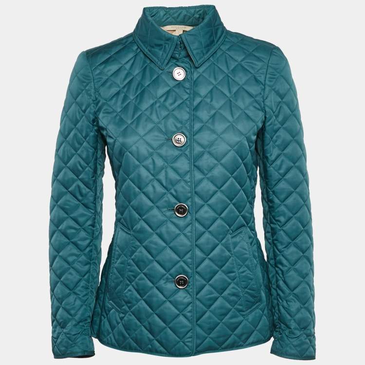 Pre Owned Burberry Brit Blue Quilted Gabardine Button Front Jacket S