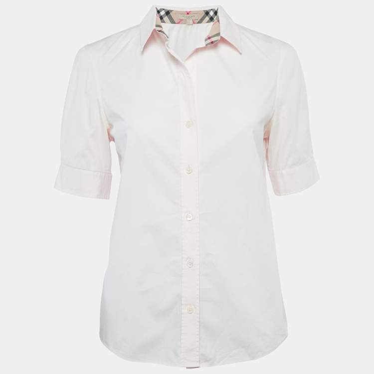 Pre Owned Burberry Light Pink Cotton Button Front Blouse S