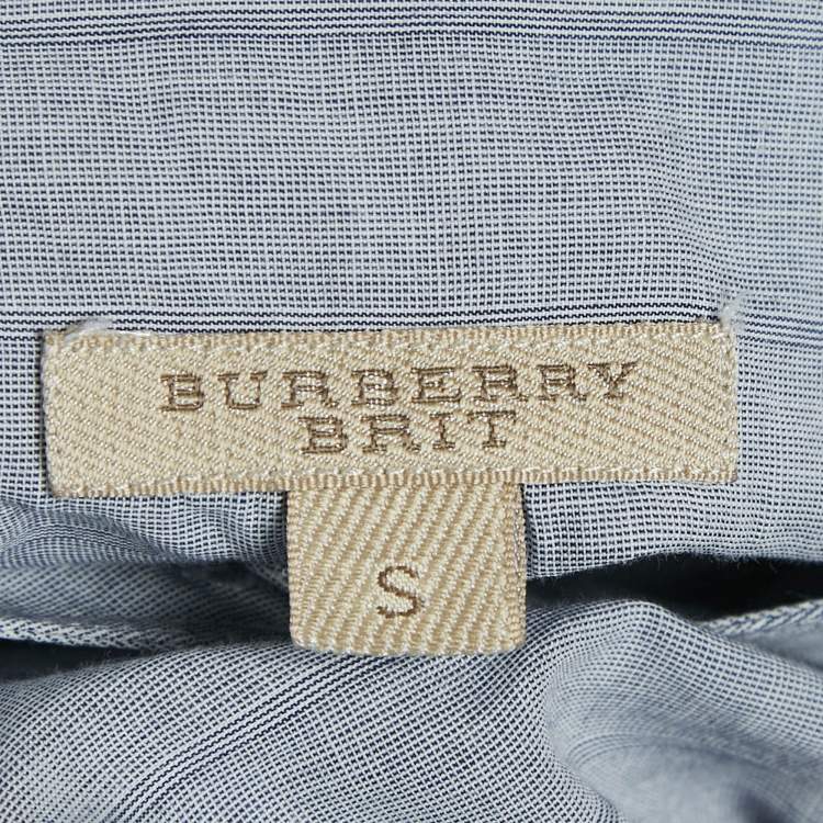 Pre Owned Burberry Brit Grey Pinstripe Button Front Blouse S