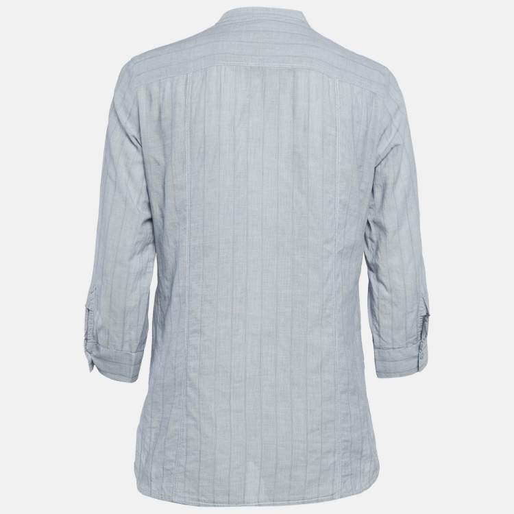 Pre Owned Burberry Brit Grey Pinstripe Button Front Blouse S