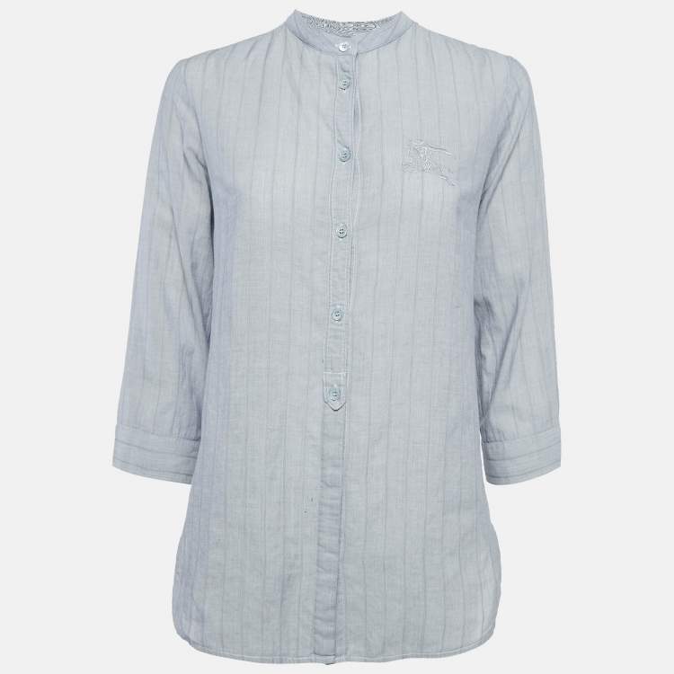 Pre Owned Burberry Brit Grey Pinstripe Button Front Blouse S