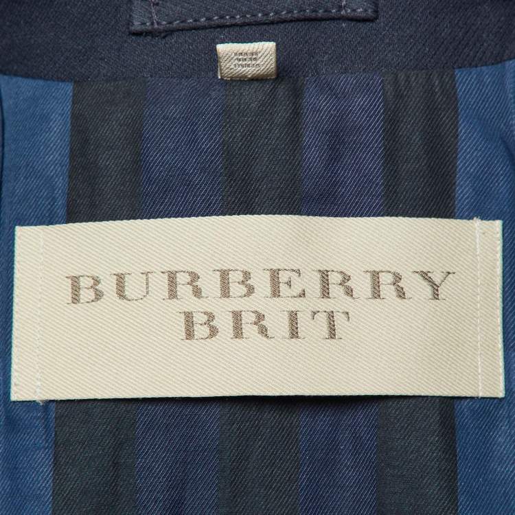 Pre Owned Burberry Brit Navy Blue Cotton Double Breasted Peacoat S