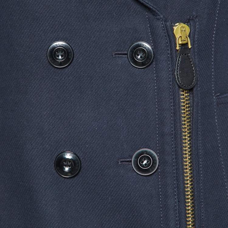 Pre Owned Burberry Brit Navy Blue Cotton Double Breasted Peacoat S