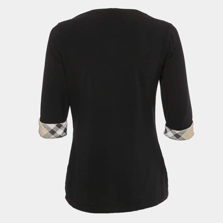 Pre Owned Burberry Brit Black Checks Cuff Jersey T-Shirt M