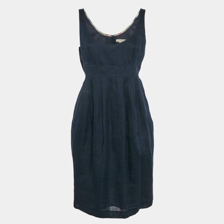Pre Owned Burberry Brit Blue Ramie Pleated Short Dress M
