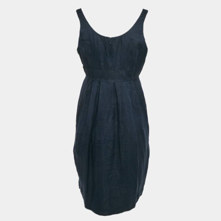 Pre Owned Burberry Brit Blue Ramie Pleated Short Dress M