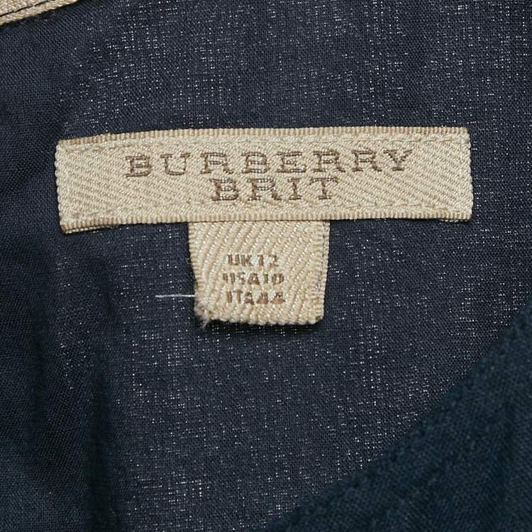 Pre Owned Burberry Brit Blue Ramie Pleated Short Dress M